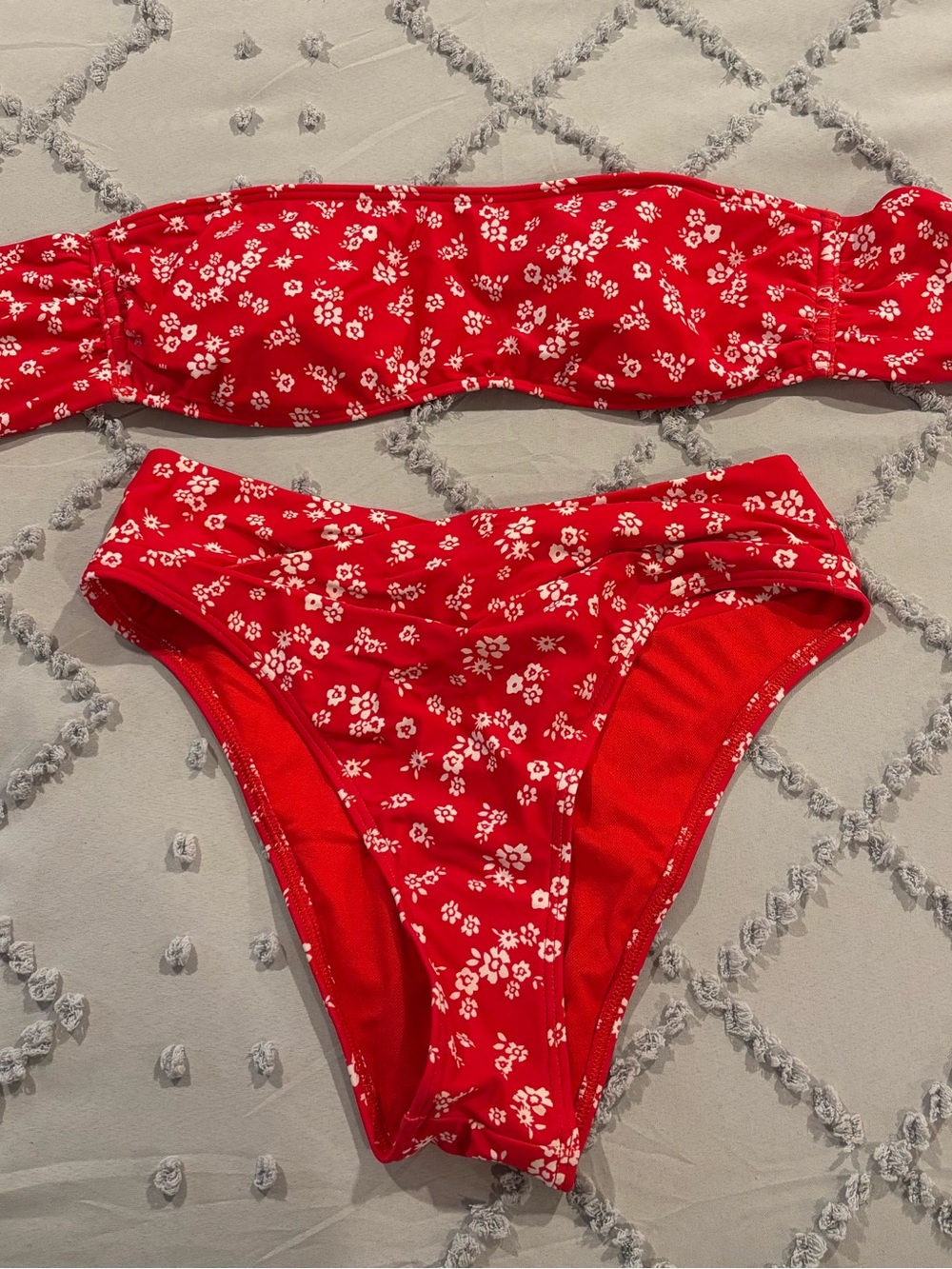 Hollister Red Floral Bandeau Bikini Set